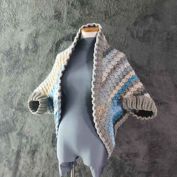 Blue and Tan Hand Crocheted Cacoon